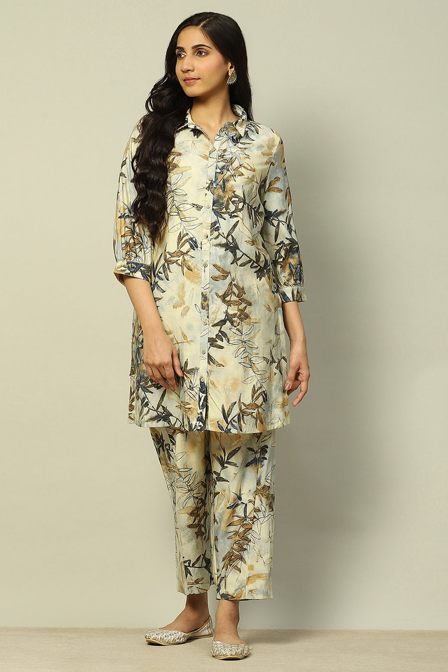 Off-White Viscose Blend Printed Co-ord Set