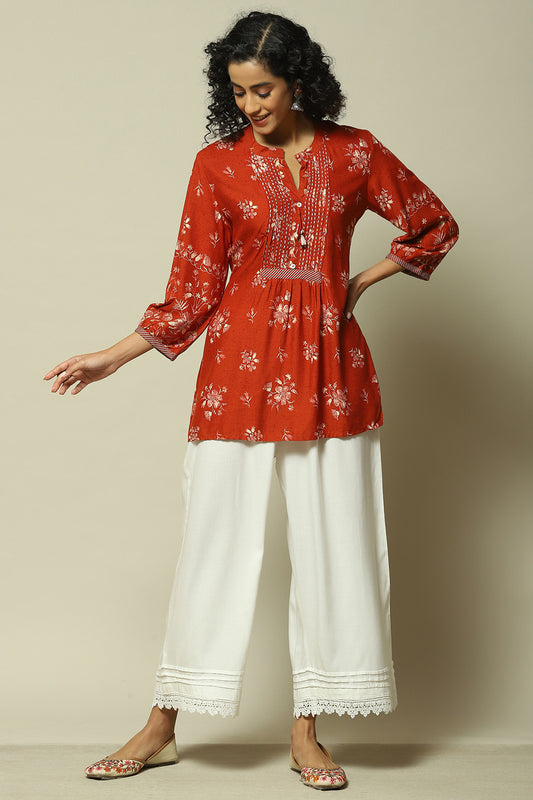 Rust LIVA Straight Printed Top