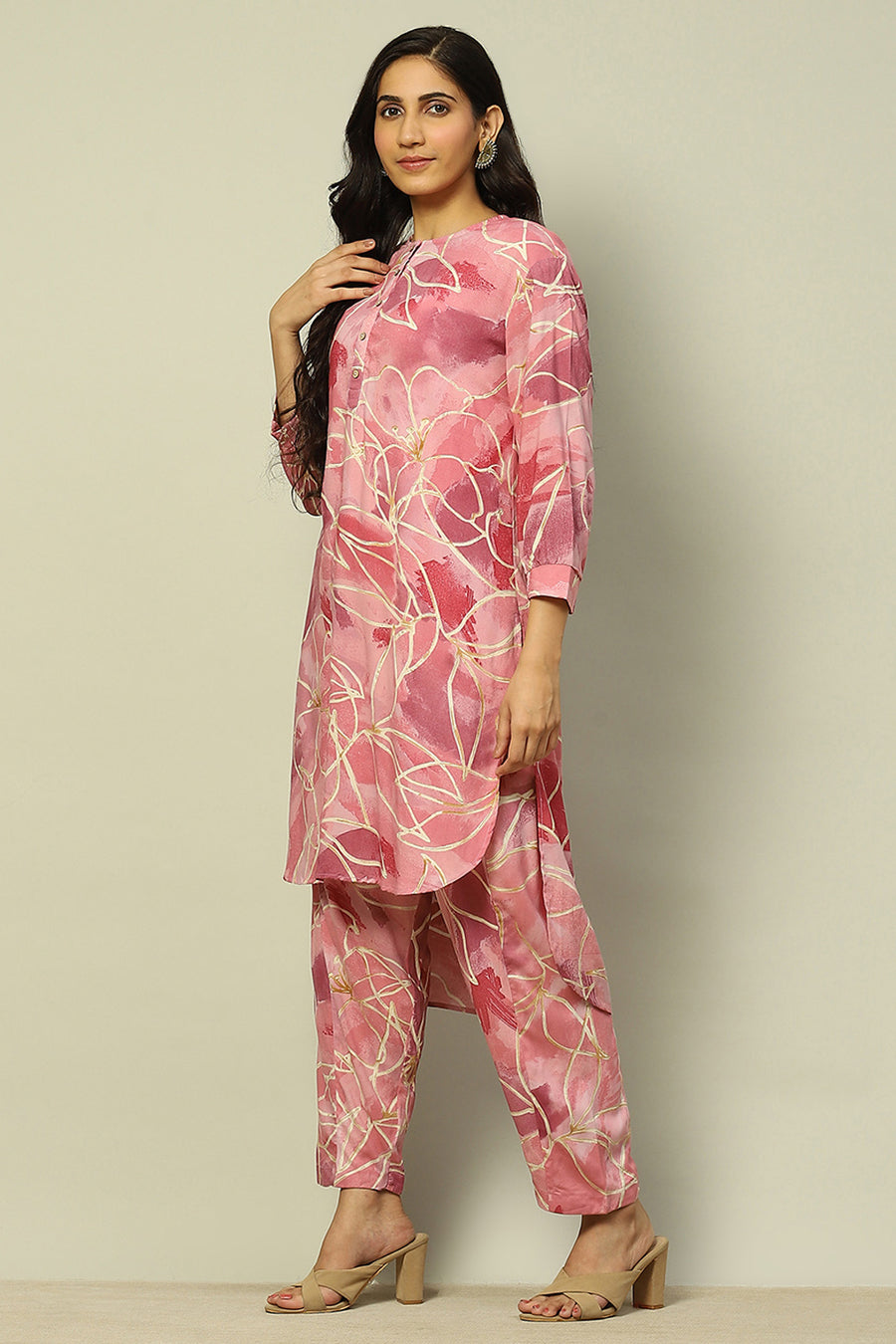 Pink Floral Printed Straight Co-ord Set