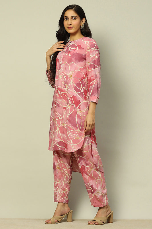 Pink Floral Printed Straight Co-ord Set