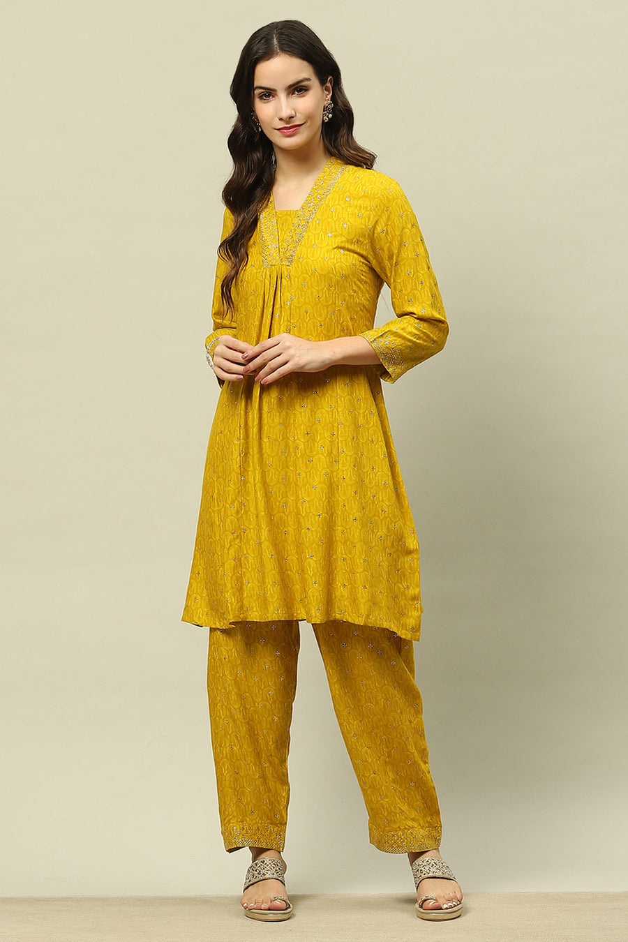 Yellow Printed Straight Co-ord Set