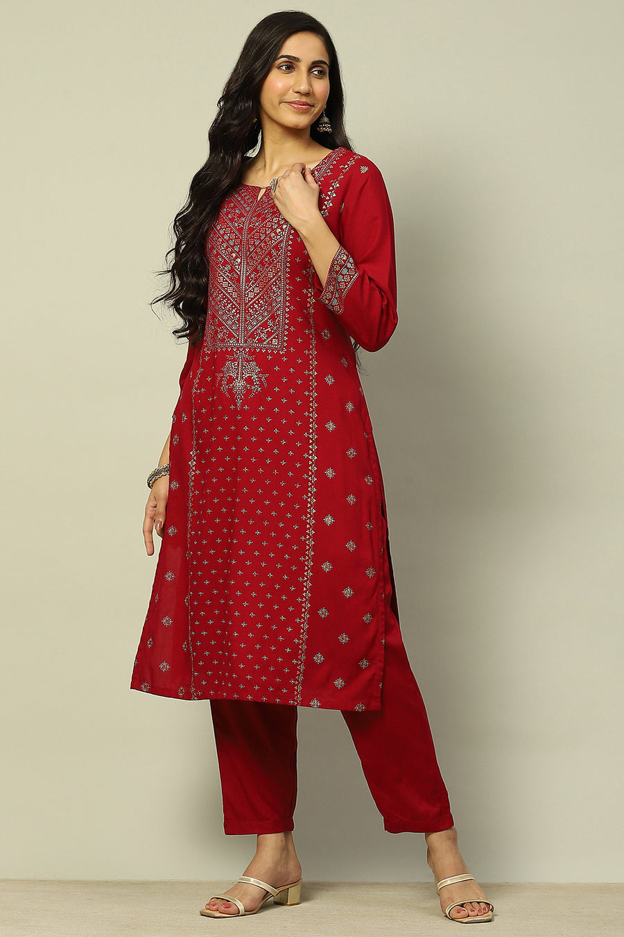 Fuchsia Liva Printed Straight Festive Kurta Set