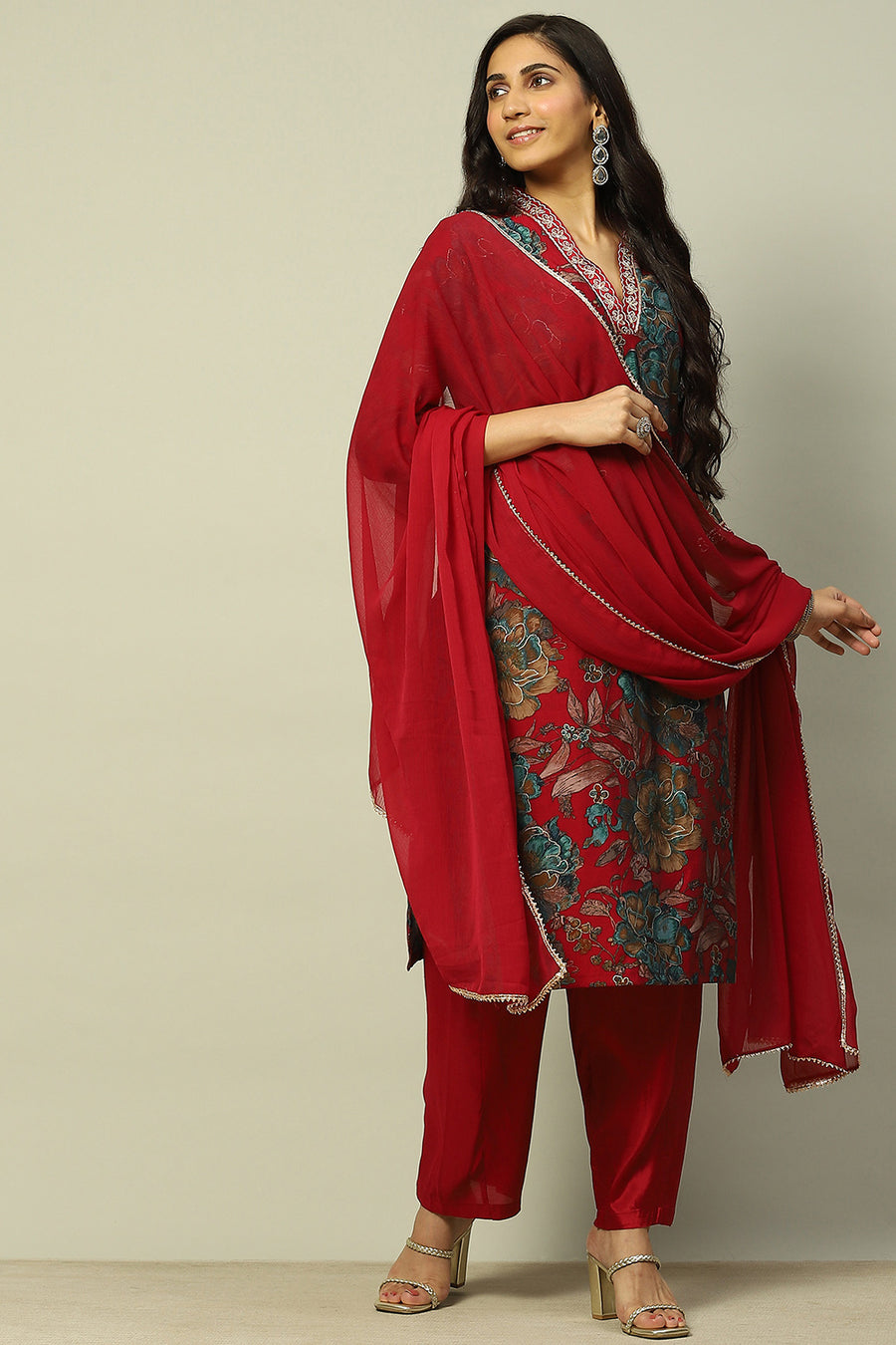 Pink Viscose Blend Floral Printed Straight Suit Set