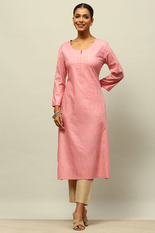 Dusty Pink Rayon Straight Printed Kurta Slim Pants Suit Set