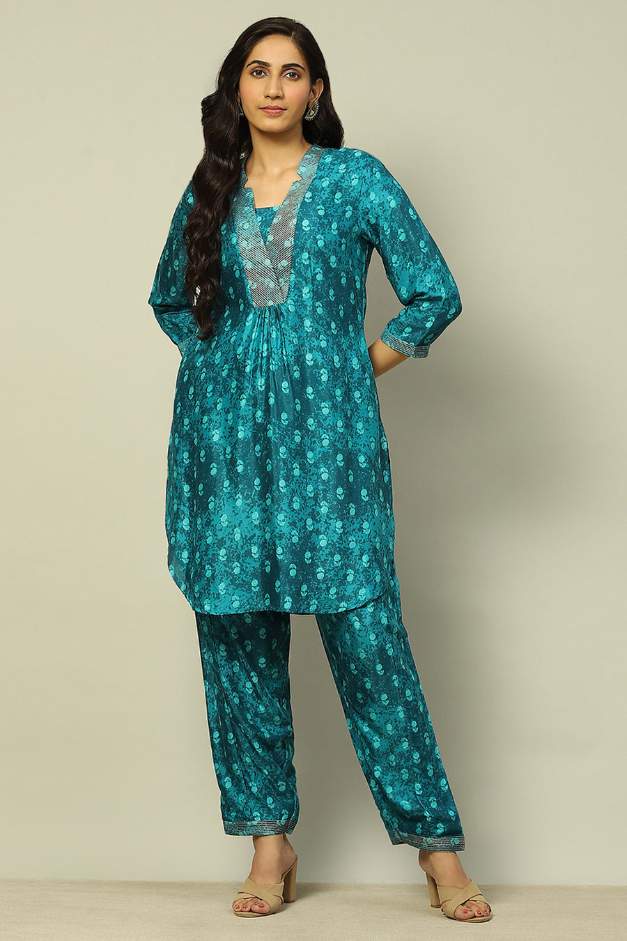 Green Printed Straight Kurta Set