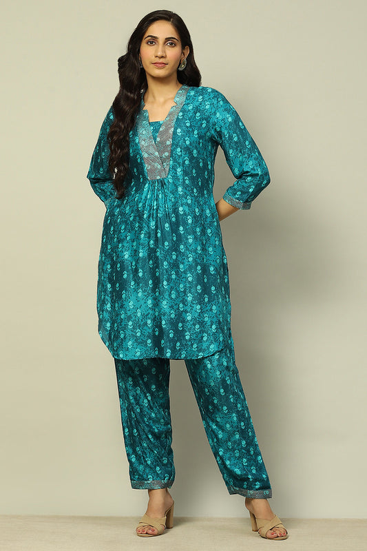Green Printed Straight Kurta Set
