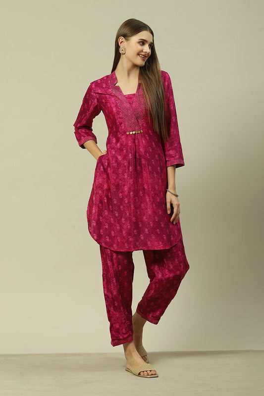 Pink Printed Straight Kurta Set