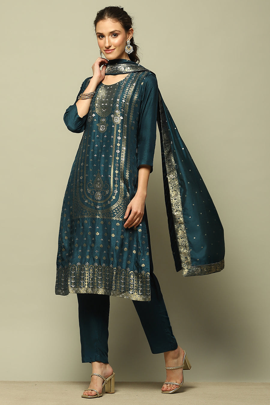 Blue Yarn Dyed Straight Suit Set