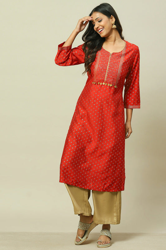Rust LIVA Straight Kurta