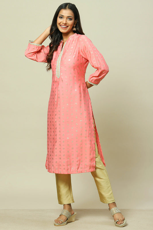 Pink LIVA Straight Kurta