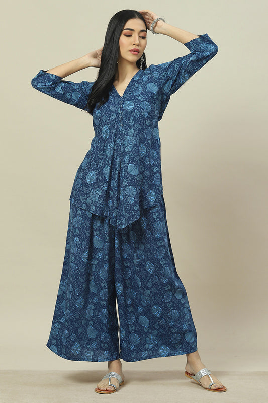 Indigo LIVA Woven Straight Kurta Suit Set