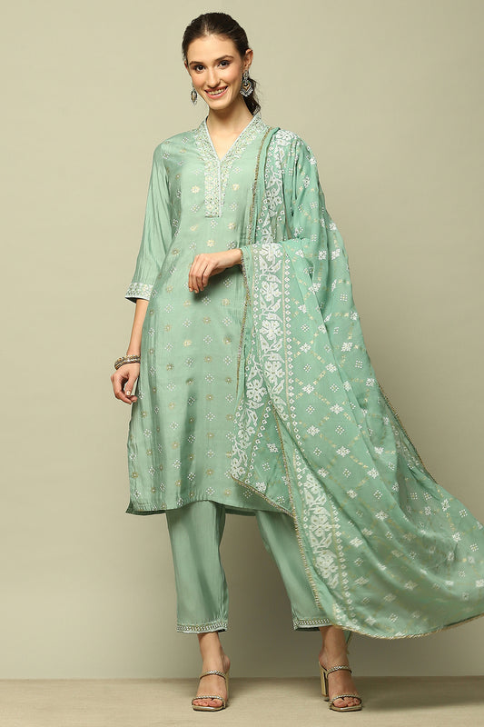 Jade Green Printed Straight Suit Set